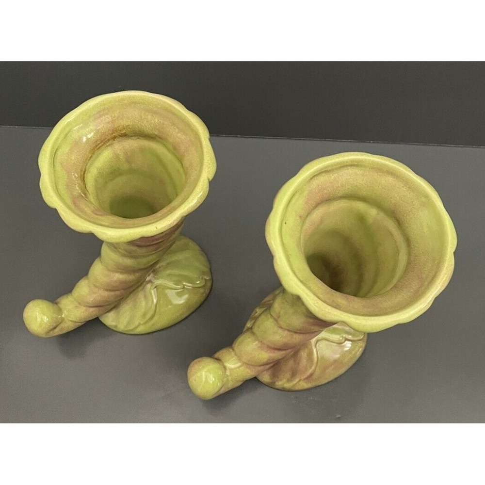 2 Vases West Coast Pottery California 210 Cornucopia Horn Vase Art Deco Vintage - Picture 7 of 10